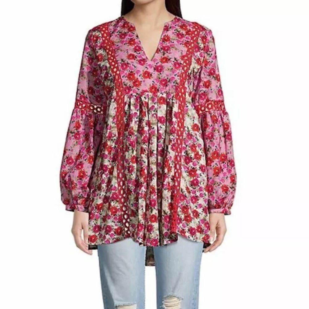 PQ Swim Leigh Tunic Desert Rose Size M/L Floral Pink and Red Boho Dress - Picture 2 of 14